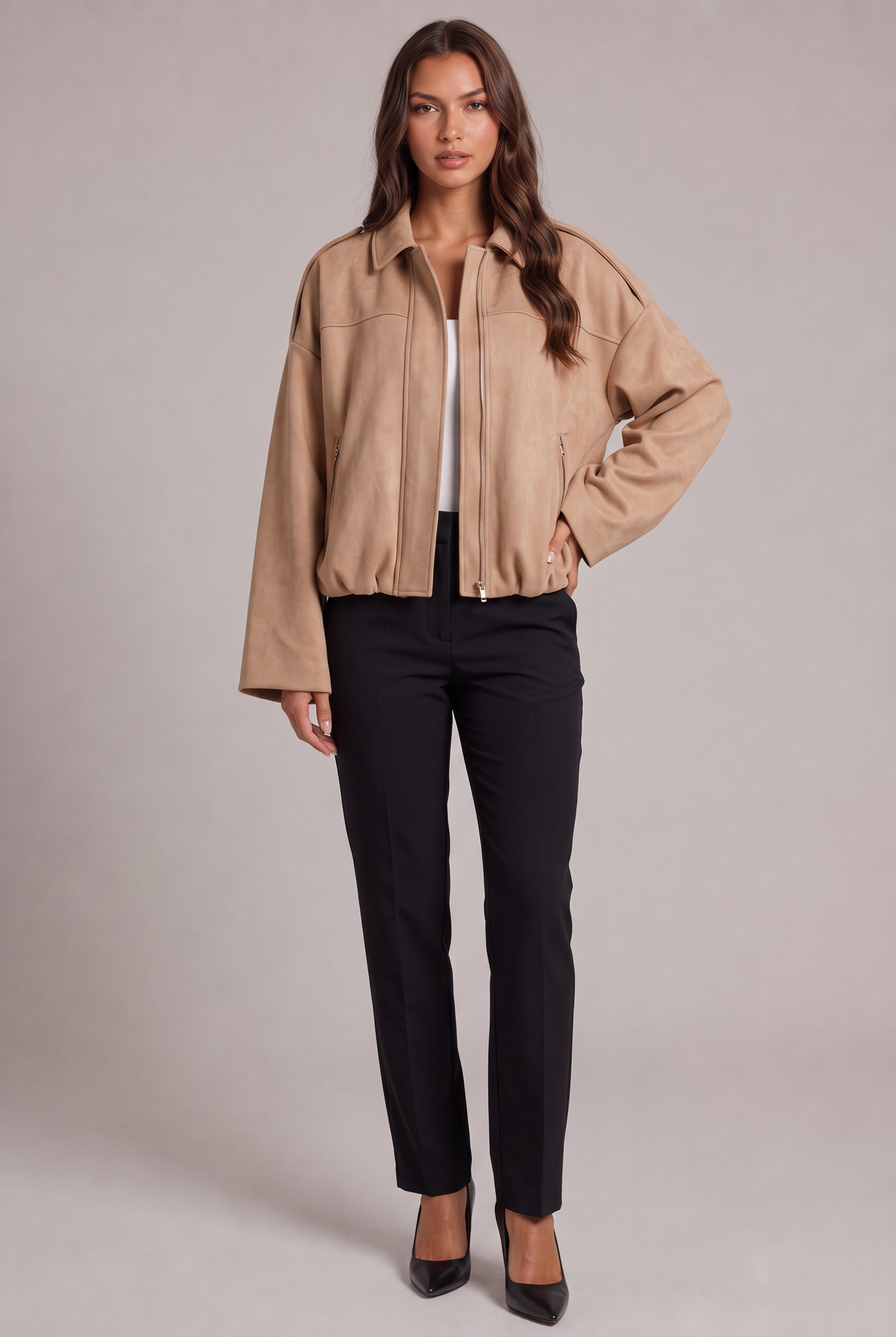 Elise Zamszowa Kurtka Bomber