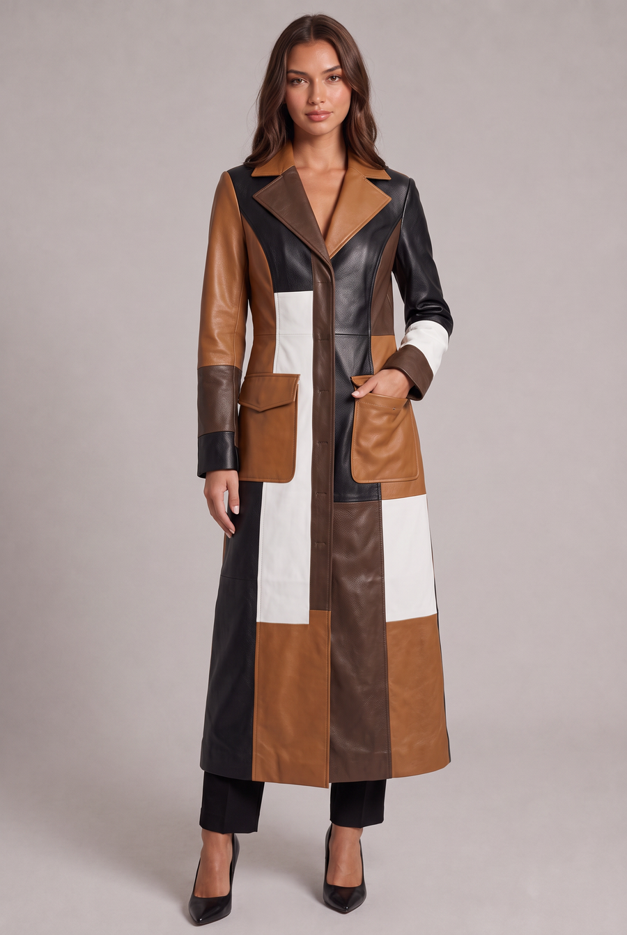 Margaux Długi Płaszcz Colorblock