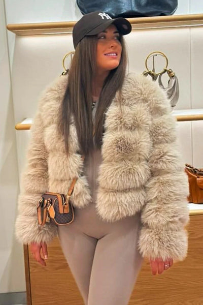 Beige Faux Fur Puffer Jacket
