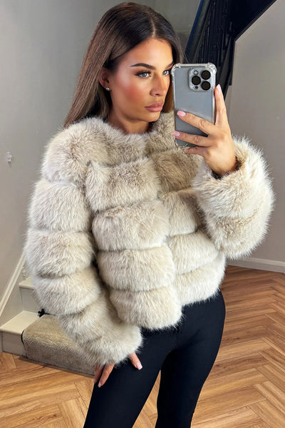 Beige Faux Fur Puffer Jacket