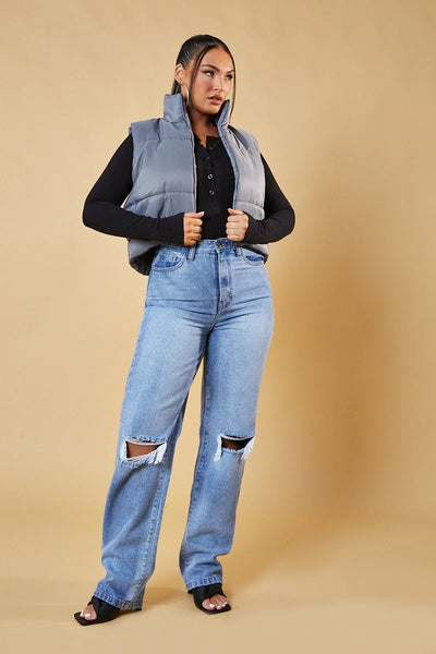 Grey Cropped Puffer Gilet