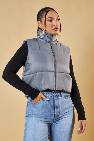 Grey Cropped Puffer Gilet