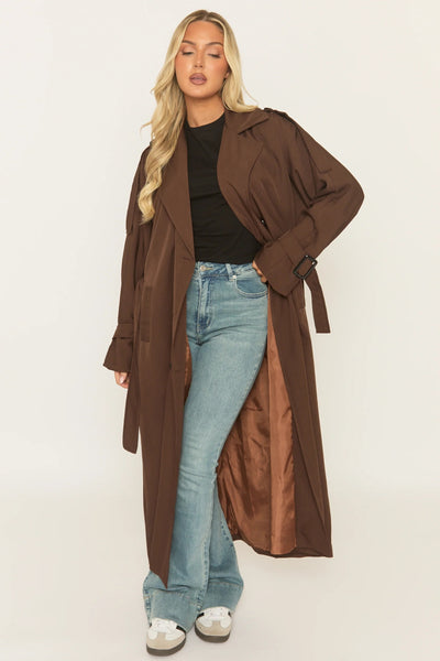 Chocolate Brown Belted Trench Coat