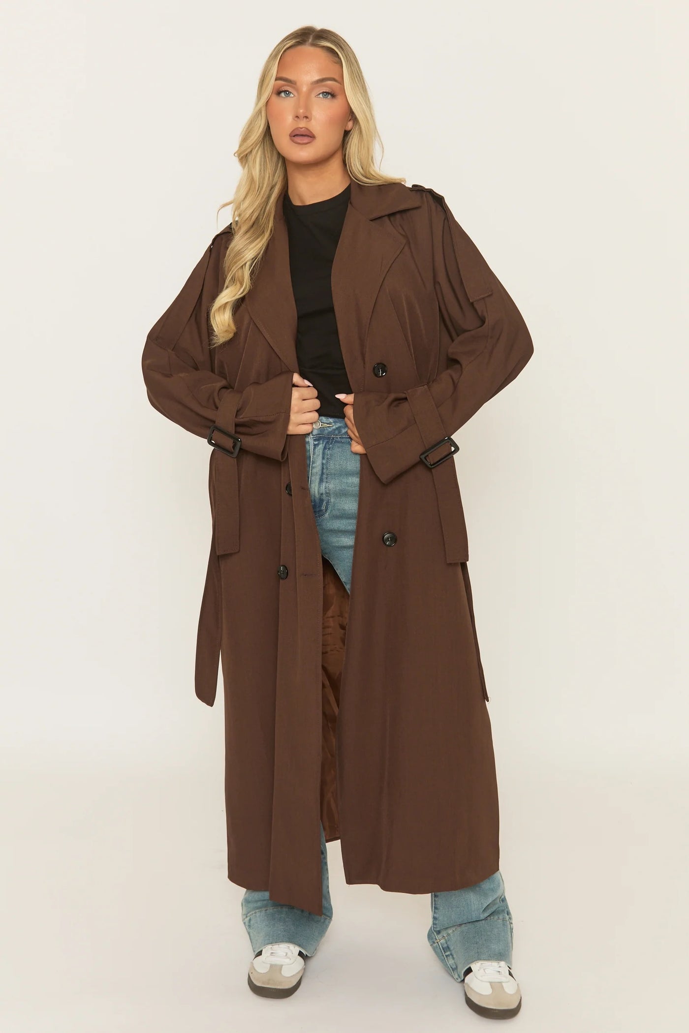 Chocolate Brown Belted Trench Coat