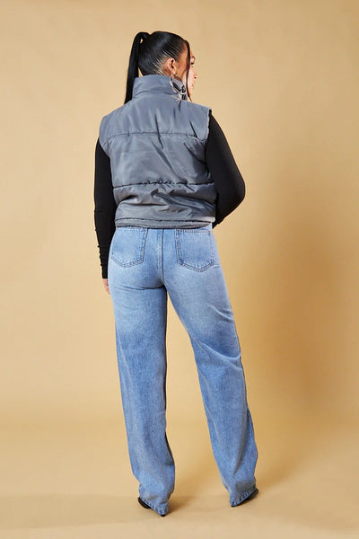 Grey Cropped Puffer Gilet