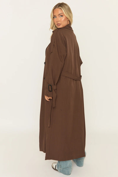 Chocolate Brown Belted Trench Coat