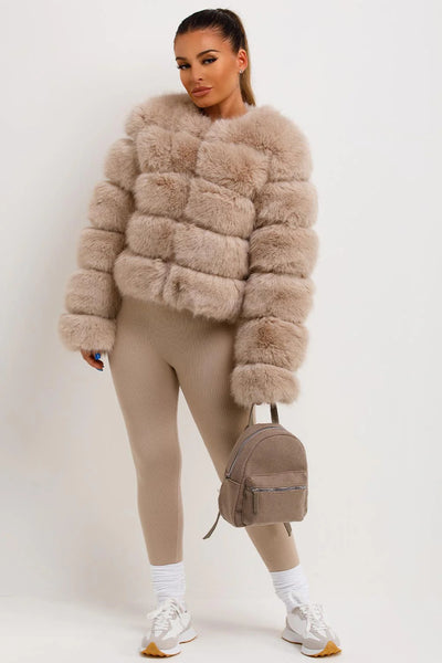 Beige Faux Fur Puffer Jacket