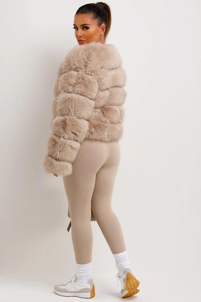 Beige Faux Fur Puffer Jacket