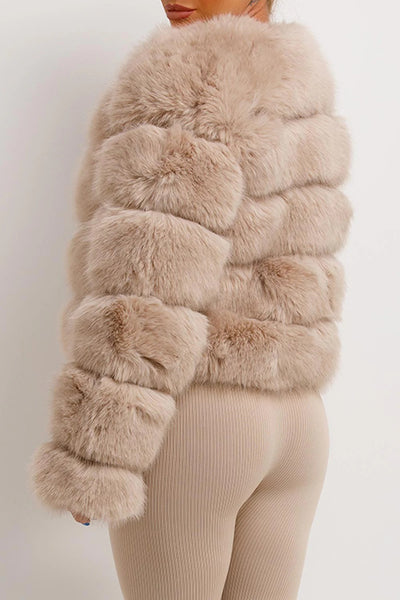 Beige Faux Fur Puffer Jacket